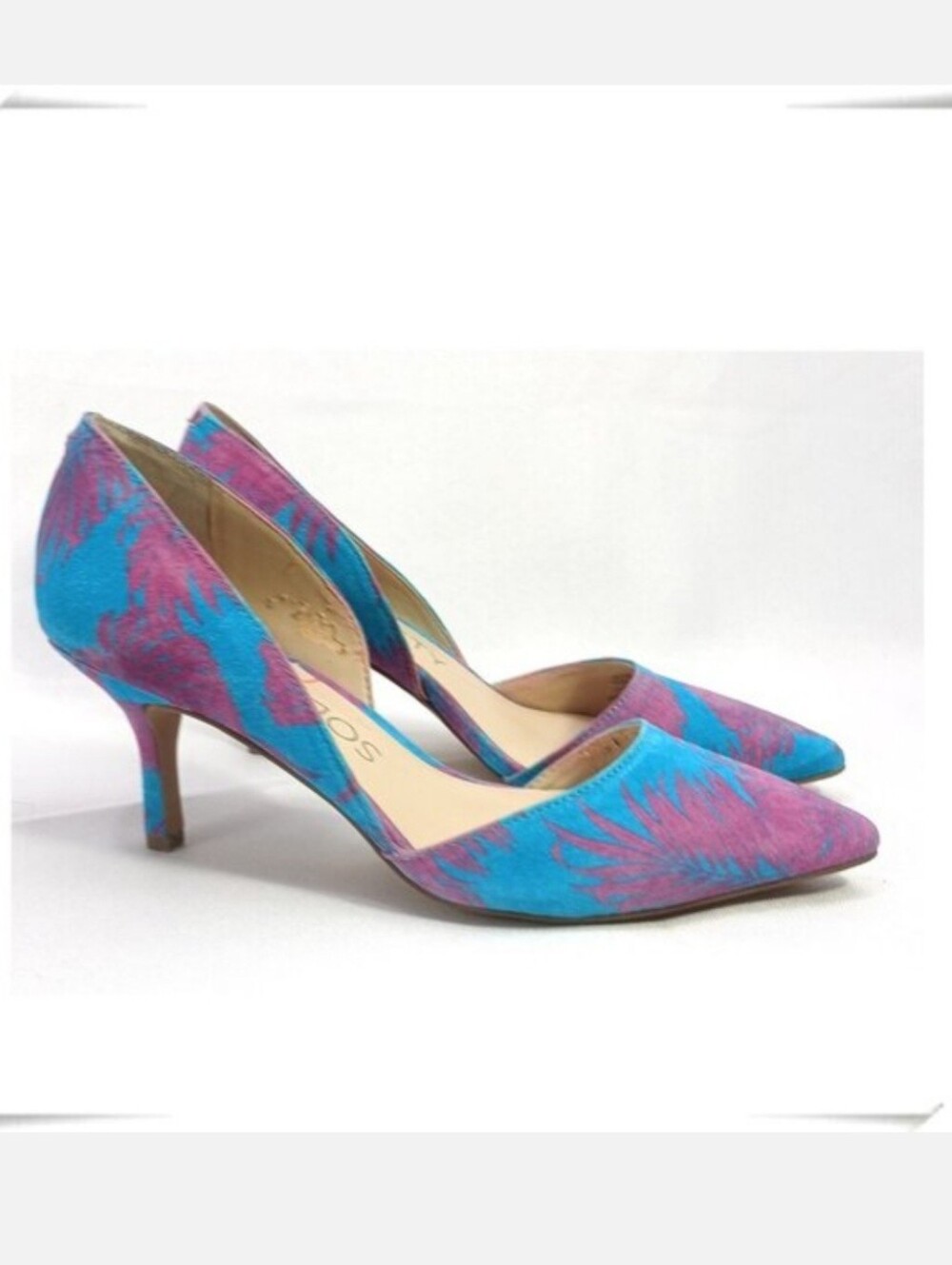 Sole Society Leather Suede Bright Pink Blue D-Orsay Pointy Toe Heels Pumps BNIB